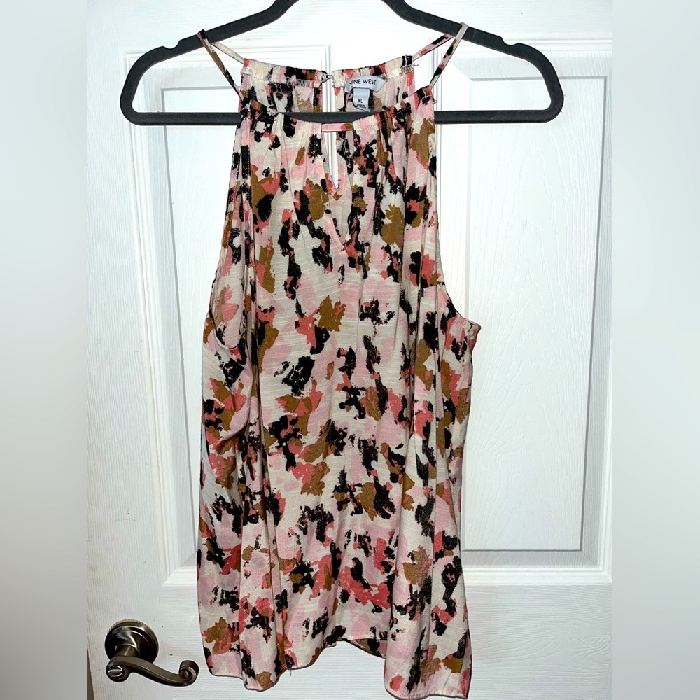 Nine West Pink and Brown Patterned Tank Top